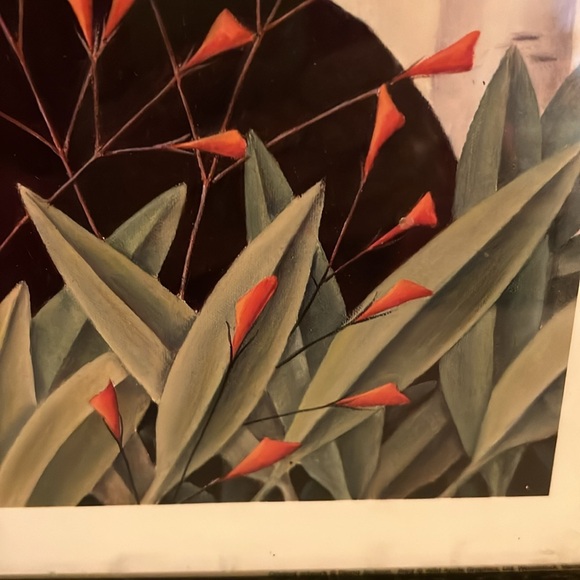 90s 1994 Framed Cat Art with Red Flowers Diana Jackson print - Picture 7 of 8